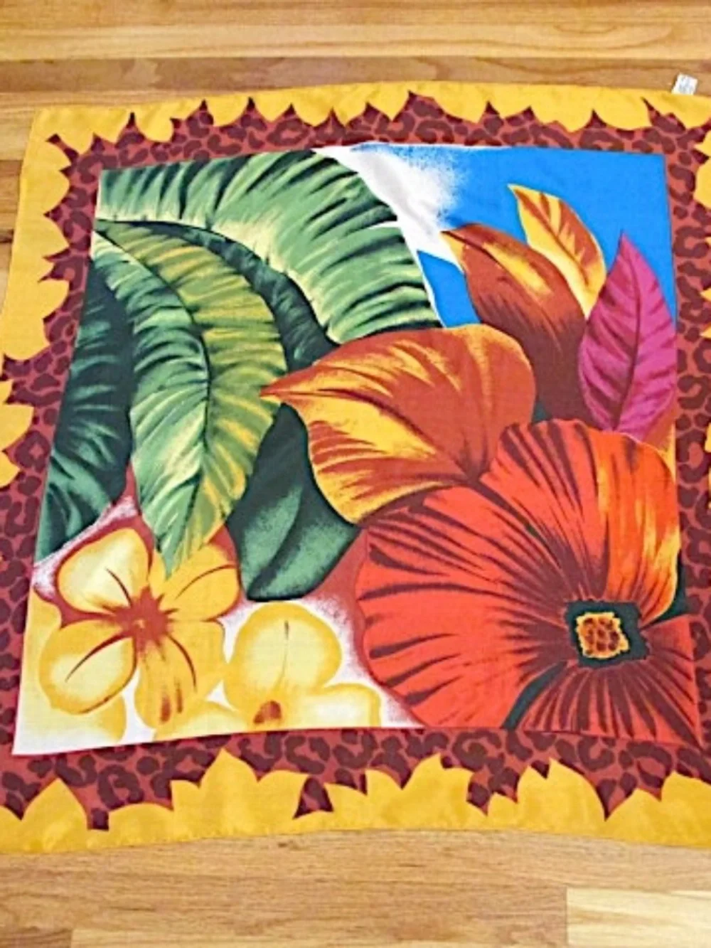 NWOT Square Orange Red Blue Green Tropical Satin Silk Scarf